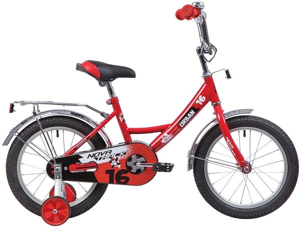Велосипед NOVATRACK 16", URBAN, красный, полная защита цепи, тормоз нож., крылья и багажник хром.,                                                                                                                                                        