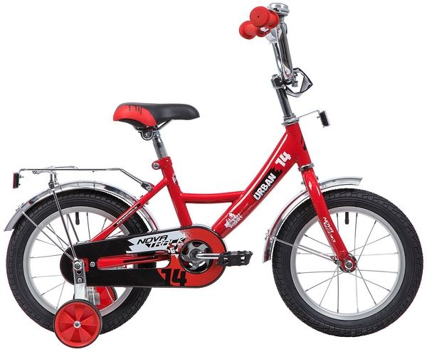 Велосипед NOVATRACK 14", URBAN, красный, полная защита цепи, тормоз нож., крылья и багажник хром                                                                                                                                                          