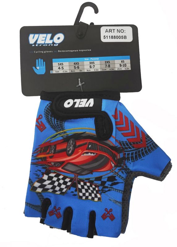 Перчатки детские для мальчиков (синий-рисунок "гоночная машина")  4XS                                                                                                                                                                                     