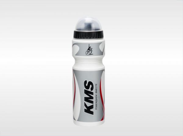 Бутылочка "KMS", для велосипеда, пластиковая, 750мл, (цвета - бел./син., бел./красн., бел./зел.), фирменный дизайн.                                                                                                                                       