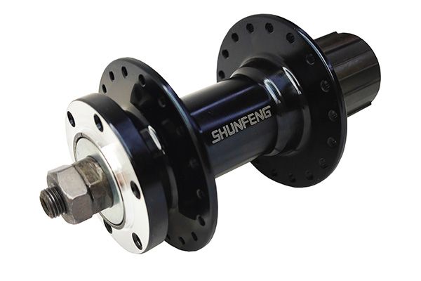 Втулка заднего колеса стальная, черная, 36 отв., под кассету 8-9 ск., с эксцентриком, под диск 6 отв., бренд "Shunfeng"                                                                                                                                   
