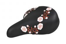 Седло DS-2429 MTB 260*230mm, 800гр,комфорт,пружины+эластомер,черное с цветами                                                                                                                                                                             