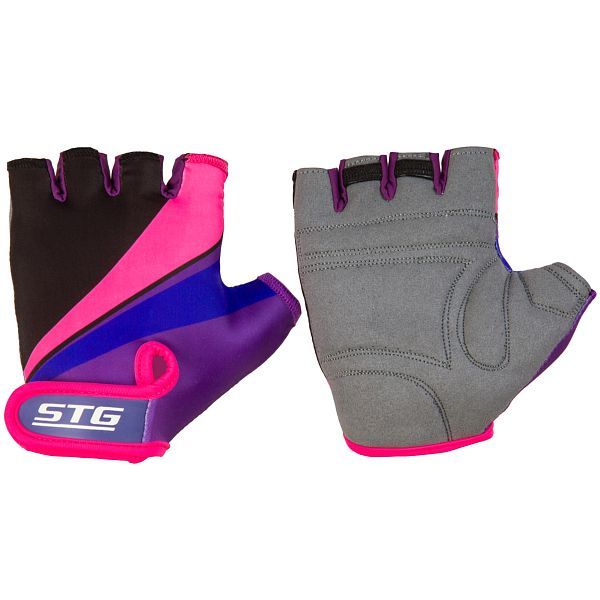 Перчатки STG мод.909 с защитной прокладкой,застежка на липучке,размер С,Фиолет/черн/розовые                                                                                                                                                               