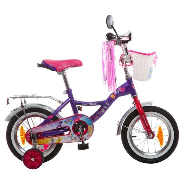 Велосипед 12", My little pony, розовый, передняя корзина, крылья и багажник хром                                                                                                                                                                          