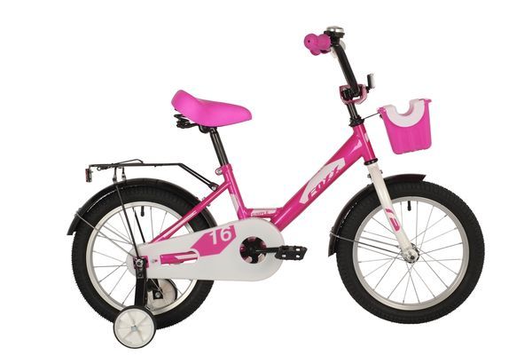 Велосипед FOXX 16" SIMPLE розовый, сталь, тормоз нож, крылья, багажник, перед.корзина, полная защ.це                                                                                                                                                      