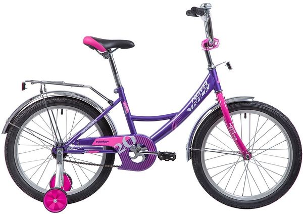 Велосипед NOVATRACK 20", VECTOR, фиолетовый, защита А-тип, тормоз нож., крылья и багажник хром.                                                                                                                                                           
