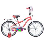 Велосипед NOVATRACK 20", CANDY, коралловый, полная защита цепи, тормоз нож., сумочка на руль, крылья                                                                                                                                                      