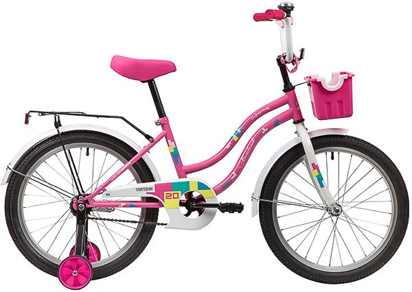 Велосипед NOVATRACK 20" TETRIS розовый, тормоз нож, крылья цвет, багажник, корзина, защита А-тип                                                                                                                                                          