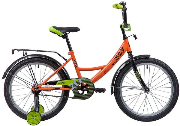 Велосипед NOVATRACK 20", VECTOR, оранжевый, защита А-тип, тормоз нож., крылья и багажник чёрн.                                                                                                                                                            