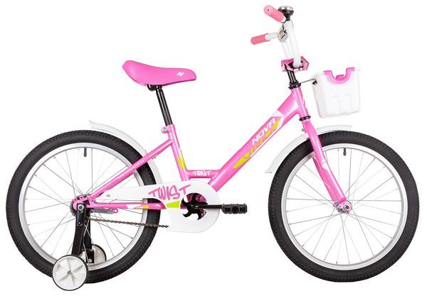 Велосипед NOVATRACK 20" TWIST розовый, тормоз нож, крылья корот, корзина, защита А-тип                                                                                                                                                                    