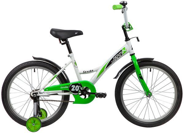 Велосипед NOVATRACK 20" STRIKE белый-зелёный, тормоз нож, крылья, багажник, защита А-тип                                                                                                                                                                  