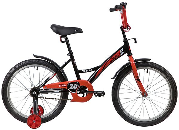 Велосипед NOVATRACK 20" STRIKE черный-красный, тормоз нож, крылья корот, защита А-тип                                                                                                                                                                     