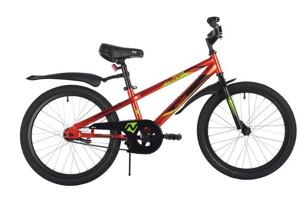 Велосипед NOVATRACK 20", JUSTER,  красный, тормоз ножной, защита  А-тип, пластиковые крылья                                                                                                                                                               