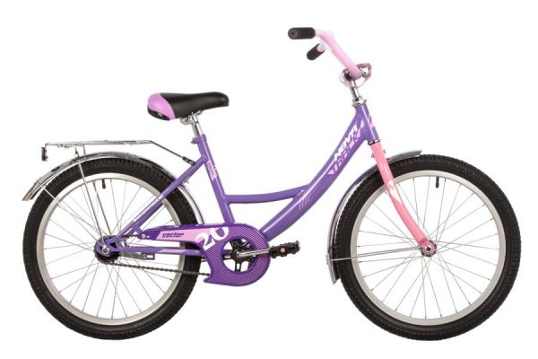 Велосипед NOVATRACK 20" VECTOR фиолетовый, защита А-тип, тормоз нож., крылья и багажник хром.                                                                                                                                                             