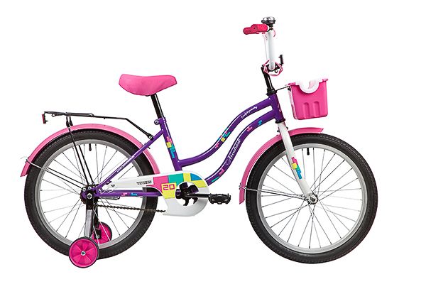 Велосипед NOVATRACK 20" TETRIS фиолетовый, тормоз нож, крылья цвет, багажник, корзина, защита А-тип                                                                                                                                                       