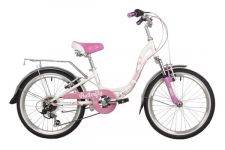 Велосипед NOVATRACK 20" BUTTERFLY сталь, белый-розовый, 6-скор, TY21/RS35/SG-6SI, V-brake, багажник                                                                                                                                                       