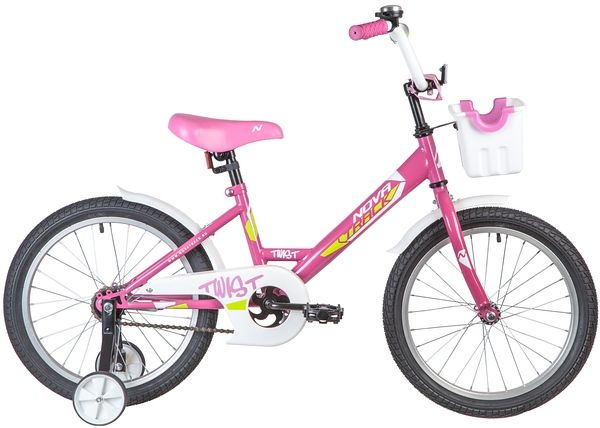 Велосипед NOVATRACK 18" TWIST розовый, тормоз нож, крылья корот, корзина, защита А-тип                                                                                                                                                                    