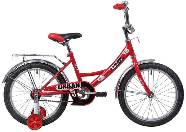Велосипед NOVATRACK 18", URBAN, красный, защита А-тип, тормоз нож., крылья и багажник хром.,                                                                                                                                                              