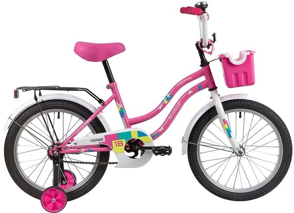 Велосипед NOVATRACK 18",TETRIS розовый, тормоз нож, крылья цвет, багажник, корзина, защита А-тип                                                                                                                                                          