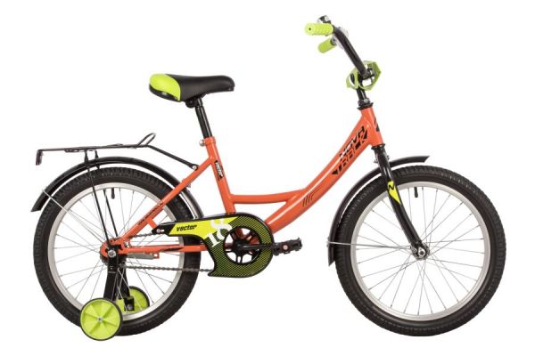 Велосипед NOVATRACK 18" VECTOR оранжевый, защита А-тип, тормоз нож., крылья и багажник чёрн.                                                                                                                                                              