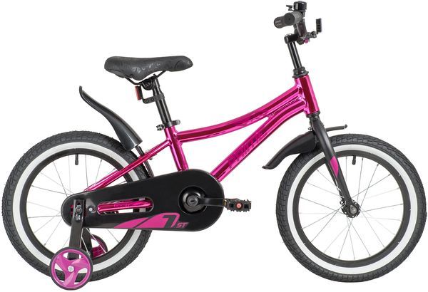 Велосипед NOVATRACK 16" PRIME алюм., розовый металлик,  полная защита цепи, ножной тормоз, короткие                                                                                                                                                       