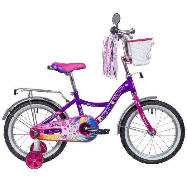 Велосипед 16", LITTLE GIRLZZ, фиолетовый, тормоз нож., пер.корзина, зеркало, крылья и багажник                                                                                                                                                            