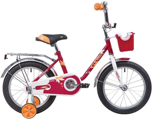 Велосипед NOVATRACK 16" MAPLE, красный, полная защита цепи, тормоз нож.,крылья и багажник хром, пер.                                                                                                                                                      