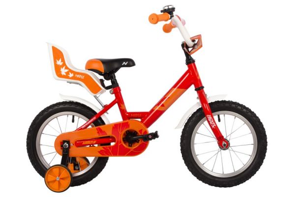 Велосипед NOVATRACK 14" MAPLE красный, полная защита цепи, тормоз нож, сидение для куклы                                                                                                                                                                  