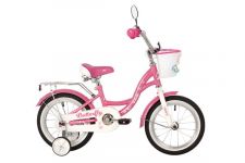 Велосипед NOVATRACK 14" BUTTERFLY розовый, тормоз нож, крылья и багаж хром, корз, полн защ.                                                                                                                                                               