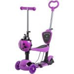 Самокат Novatrack Disco-kids Saddle PRO для детей, трансформер, свет.колеса PU 120*90мм, фиолетовый                                                                                                                                                       