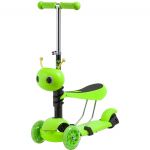 Самокат Novatrack Disco-kids Saddle для детей, трансформер, свет.колеса PU 120*90мм, зеленый                                                                                                                                                              